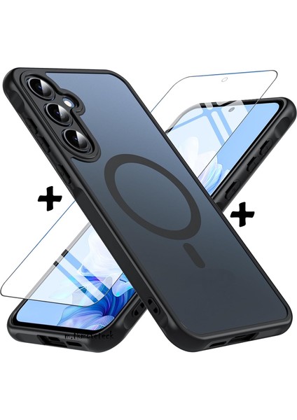 Samsung Galaxy A36 Kılıf Mat Magsafe Şarj Özellikli Hassas Butonlu Yumuşak Renkli Kenarlı + Ekran Koruyucu Cam Set 2in1