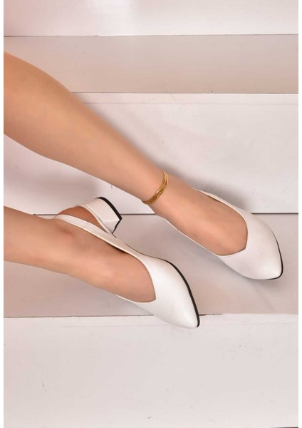 Kadın Arkası Açık Beyaz Cilt 3 cm Topuklu Rahat Klasik Ayakkabı fiyatları