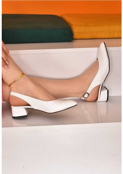 Kadın Arkası Açık Beyaz Cilt 3 cm Topuklu Rahat Klasik Ayakkabı modelleri