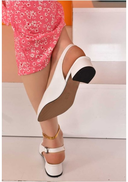 Kadın Arkası Açık Beyaz Cilt 3 cm Topuklu Rahat Klasik Ayakkabı fırsatları