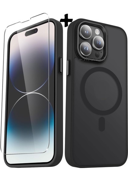 Apple iPhone 11 Pro Max Kılıf Mat Magsafe Şarj Özellikli Hassas Butonlu Yumuşak Renkli Kenarlı + Ekran Koruyucu Cam Set 2in1