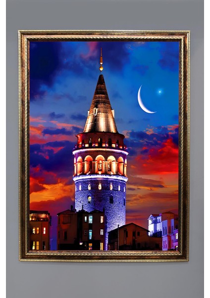 Galata Kulesi Desenli Çerçeveli Duvar Tablosu 50X70CM PTL10