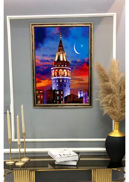 Galata Kulesi Desenli Çerçeveli Duvar Tablosu 50X70CM PTL10