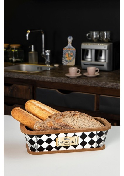 Doğal Ahşap Ekmek Sunum Sepeti - Dama Desen modelleri