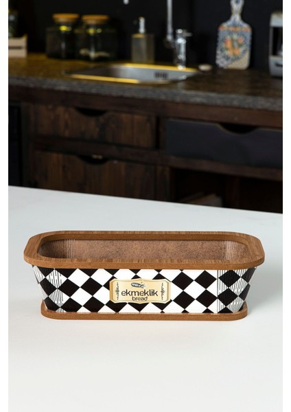 Doğal Ahşap Ekmek Sunum Sepeti - Dama Desen fırsatları