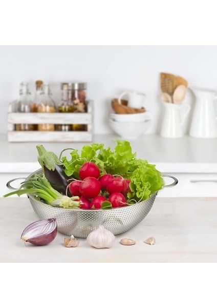 Paslanmaz Çelik 26CM Çift Kulplu Sepet Süzgeç, Salata ve Meyve Süzgeci, Makarna Süzgeci