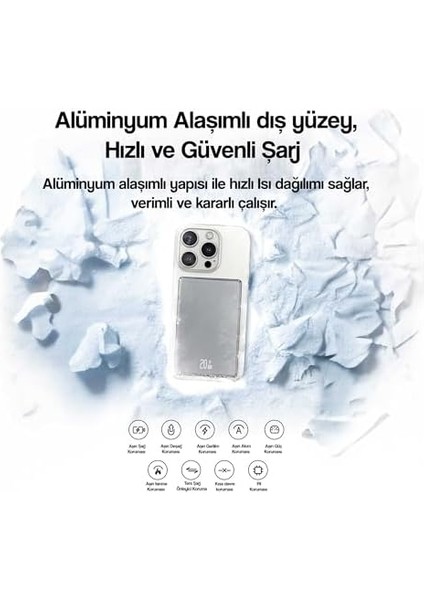 Kablolu Kablosuz Şarj Mıknatıslı Magsafe Ultra Slim Alüminyum 5000MAH 20W Powerbank CD220PD