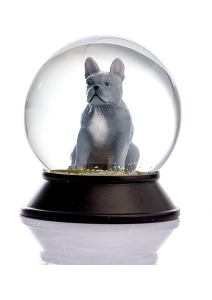Cam ve Reçine Altın Patiler Köpek French Bulldog (Gri) Kar Küresi Hediye