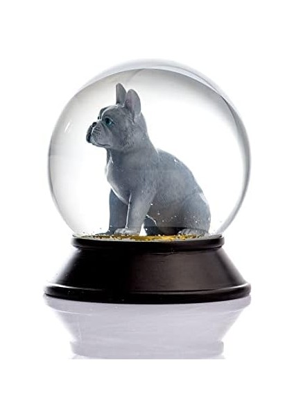 Cam ve Reçine Altın Patiler Köpek French Bulldog (Gri) Kar Küresi Hediye