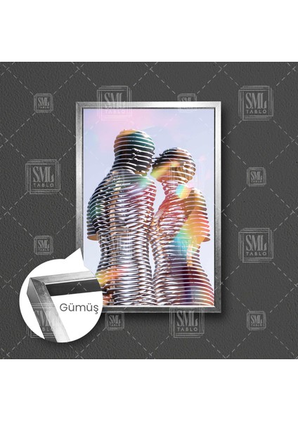 Ali ve Nino Heykeli Batum Aşıklar Heykeli Metal Heykel Çerçeveli Dikey Kanvas Tablo