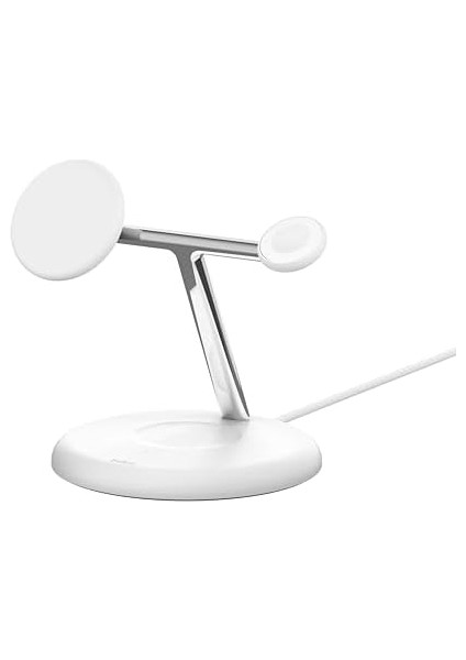 3'ü 1 Arada Manyetik Magsafe Uyumlu Qi2 15W Kablosuz Şarj Standı, iPhone 16, 15, 14 ve 13 Serisi, Airpods, Apple Watch Vb. Için Hızlı Şarj Özellikli iPhone Şarj Cihazı (Psu Dahil) - Beyaz