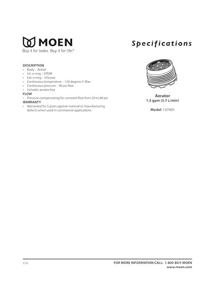 137401 Rothbury Veya Voss Için Eko-Performanslı Havalandırıcı Akış Kısıtlayıcı Servis Kiti, 1,5 M