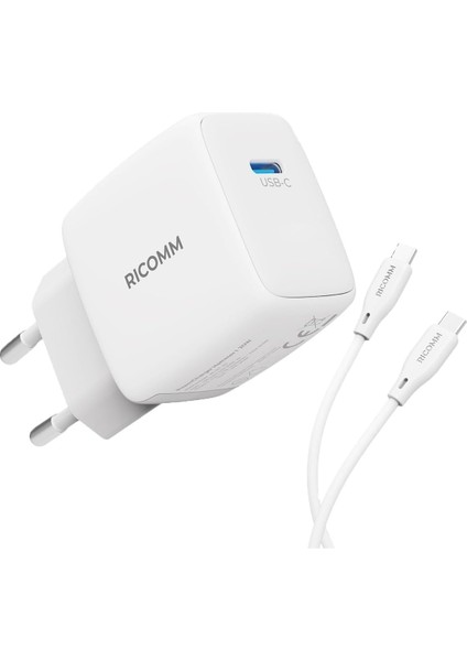 20W Gan Usb-C Şarj Aleti Qc4.0 Pd Iphone, Ipad, Samsung, Xiaomi Uyumlu Hızlı Şarj Cihazı + 2 Metre Type-C 60W Şarj Kablosu