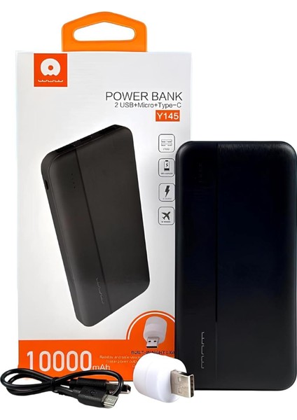 10000 Mah LED Işıklı Hafif Tasarım Taşınabilir Powerbank 2 USB 1 Micro 1 Type C Giriş Ile Şarj Desteği