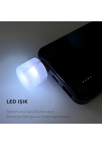 10000 Mah LED Işıklı Hafif Tasarım Taşınabilir Powerbank 2 USB 1 Micro 1 Type C Giriş Ile Şarj Desteği