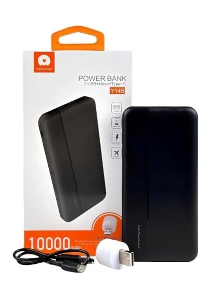 10000 Mah LED Işıklı Hafif Tasarım Taşınabilir Powerbank 2 USB 1 Micro 1 Type C Giriş Ile Şarj Desteği