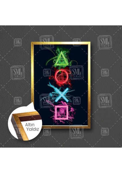 Play Station Oyun Düğmeleri Game Ps Çerçeveli Dikey Kanvas Tablo