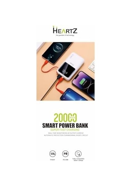 H007 20000 Mh Pd 45W ve USB 120W Fast Hızlı Şarj Dahili Type C ve Lightning Kablolu Dünya Standartlarına Uygun Polymer Batarya Birebir Amper LCD Göstergeli Powerbank