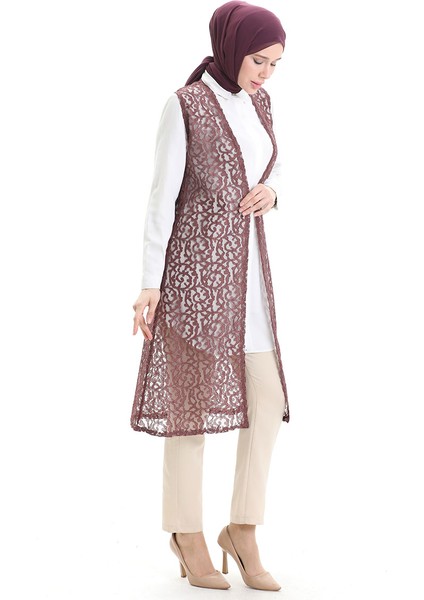 Dantelli Uzun Yelek 8742-02 Gül Kurusu fiyatları