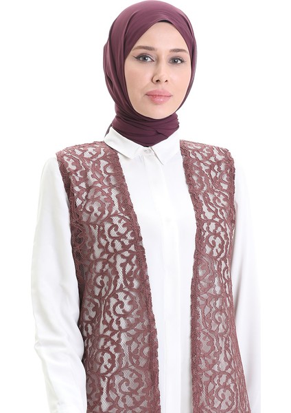 Dantelli Uzun Yelek 8742-02 Gül Kurusu modelleri