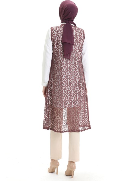 Dantelli Uzun Yelek 8742-02 Gül Kurusu indirimleri