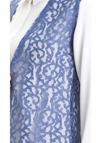 Dantelli Uzun Yelek 8742-03 Mavi fırsatları