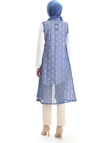 Dantelli Uzun Yelek 8742-03 Mavi indirimleri
