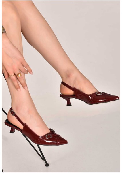 Sofia Bordo Mini Topuk Açık Ayarlanabilir Topuklu Ayakkabı
