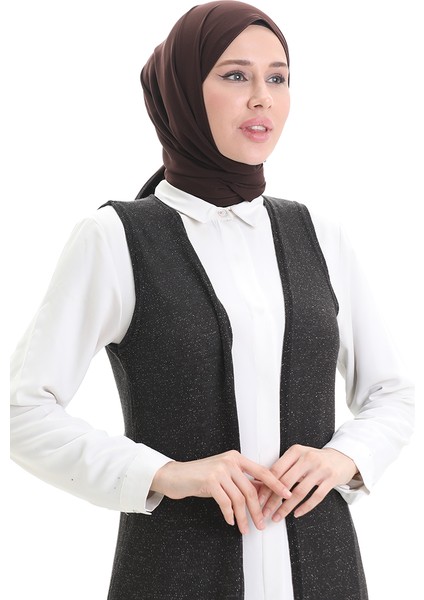 Simli Salaş Rahat Kesim Uzun Yelek 8743-01 Siyah modelleri