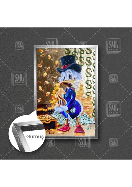 Varyemez Amca Scrooge Mcduck Cimri Dolar Gözlük Ördek Çerçeveli Dikey Kanvas Tablo