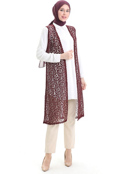 Dantelli Uzun Yelek 8742-04 Bordo fiyatları