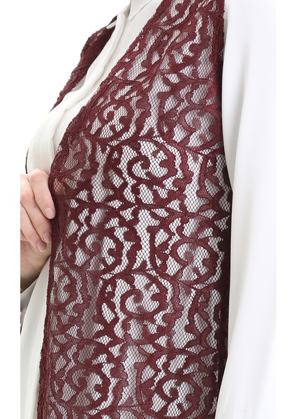 Dantelli Uzun Yelek 8742-04 Bordo fırsatları