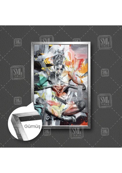 Yoga Yapan Kadın Yogi Meditasyon Çakra Renkli Arka Plan Çerçeveli Dikey Kanvas Tablo