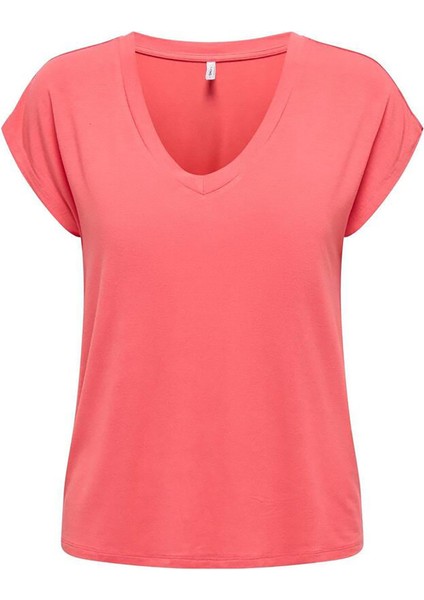 Kadın Onlrılla V Yaka Kısa Kollu T-Shirt 15315776 Ekru