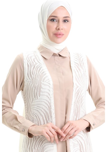 Dantelli Uzun Yelek 8742A-01 Beyaz modelleri