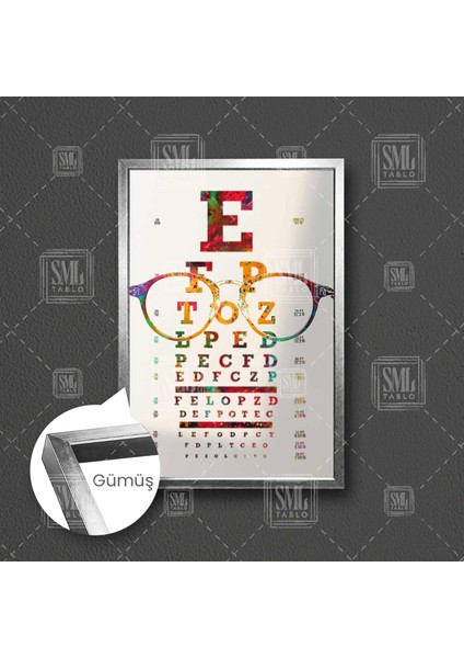 Renkli Gözlük Optik Göz Doktoru Muayenehane Renkli Göz Testi Şema Dekor Çerçeveli Dikey Kanvas Tablo