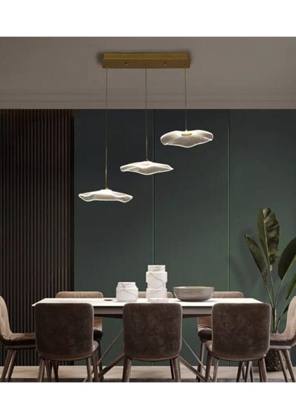 Üçlü Sıralı Sarkıt LED Avize Jellyfish Gold Sarı Ledli Avize