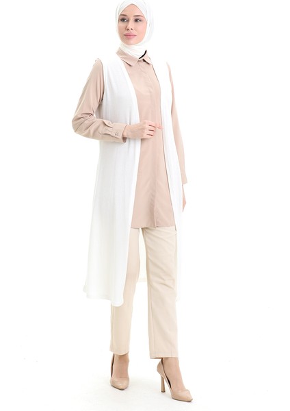 Viskon Penye Uzun Salaş Yelek 8744-02 Ekru