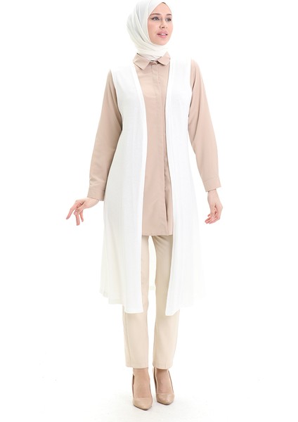 Viskon Penye Uzun Salaş Yelek 8744-02 Ekru fiyatları