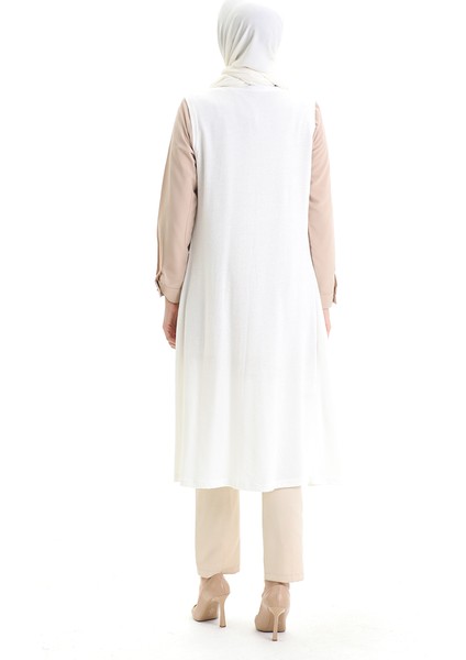 Viskon Penye Uzun Salaş Yelek 8744-02 Ekru indirimleri