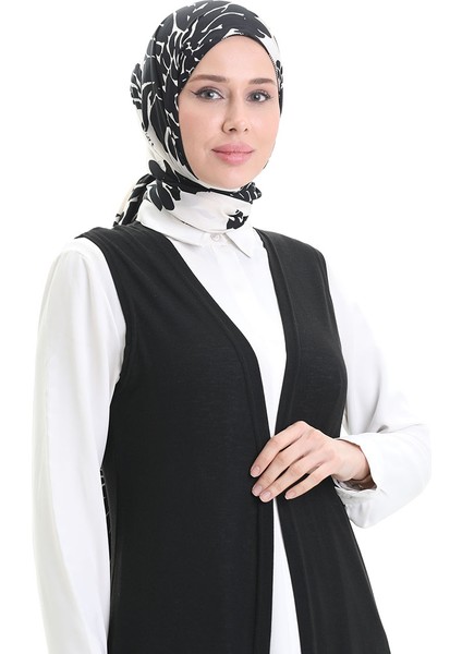 Viskon Penye Uzun Salaş Yelek 8744-01 Siyah