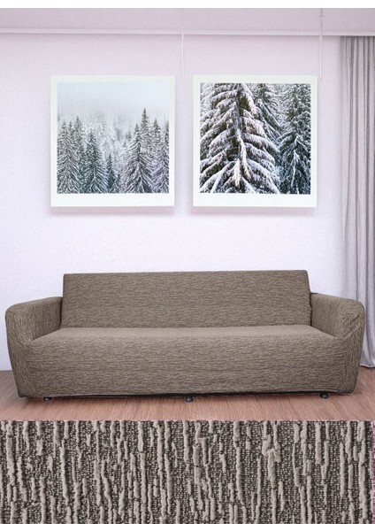 Hansaray 3 Kişilik Jakarlı Düz Desen Lastikli Koltuk Kılıfı Çekyat Koltuk Örtüsü Streç Esnek Kanepe Kılıfı