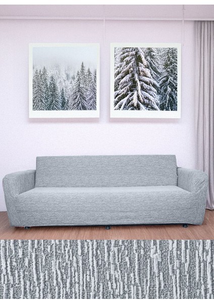 Hansaray 3 Kişilik Jakarlı Düz Desen Lastikli Koltuk Kılıfı Çekyat Koltuk Örtüsü Streç Esnek Kanepe Kılıfı