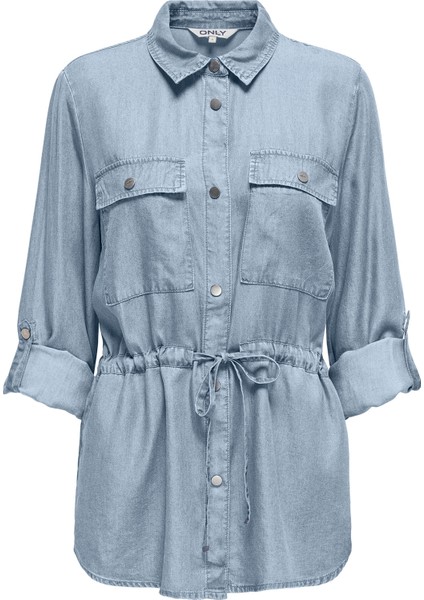 Kadın Onlcharıs Belden Bağlamalı Cepli Uzun Kollu Mevsimlik Ceket 15337960 Açık Mavi