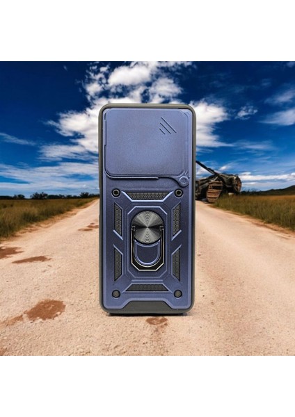 Xiaomi Redmi 13 Tank Kılıf Mavi – Üstün Koruma, Kaydırılabilir Kamera Kapağı ve Entegre Halka Tutucu!