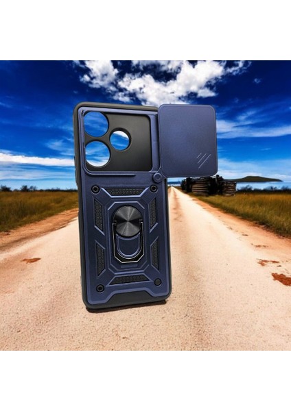 Xiaomi Redmi 13 Tank Kılıf Mavi – Üstün Koruma, Kaydırılabilir Kamera Kapağı ve Entegre Halka Tutucu!