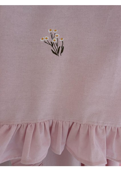 Papatya Nakışlı Pembe Vintage Pamuk Keten Farbela Perde (Boy x En) Pilesiz modelleri