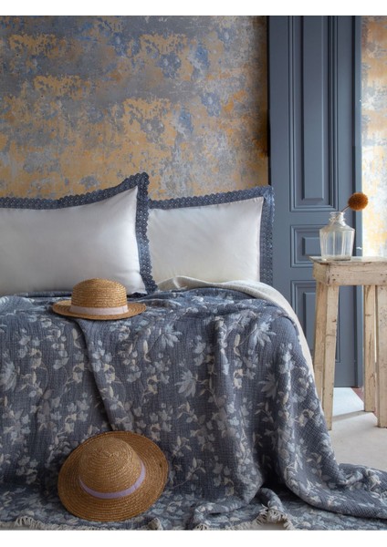 Marbella Indigo Yatak Örtülü Nevresim Takımı Çift Kişilik