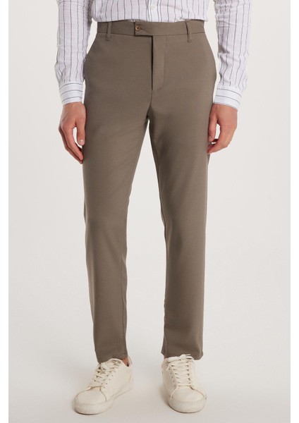 Erkek Slim Fit Dar Kesim Esnek Yan Cepli Bilek Boy Canvas Kesim Açık Haki Pantolon