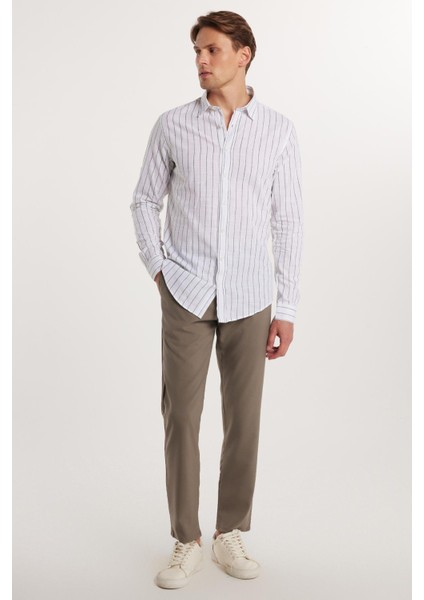 Erkek Slim Fit Dar Kesim Esnek Yan Cepli Bilek Boy Canvas Kesim Açık Haki Pantolon indirimleri